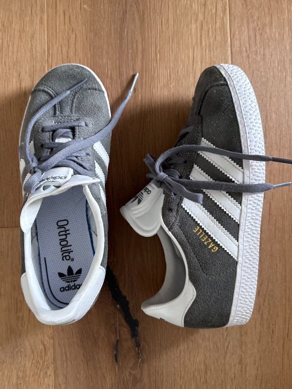 Little Kids Adidas Gazelles Suede Shoes Grey White Size 2.5 EUC OrthoLite Insone